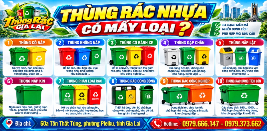 Những kiểu dáng thông dụng của thùng rác nhựa