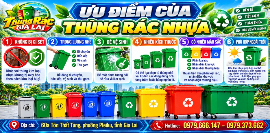 Ưu điểm của thùng rác nhựa công nghiệp
